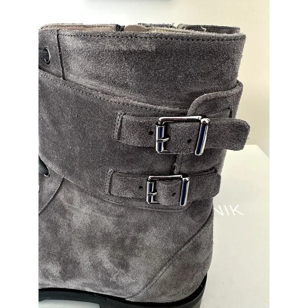 New Manolo Blahnik Men Boots Fullis Gray Lace Up Leather size 8 uk Made in Italy